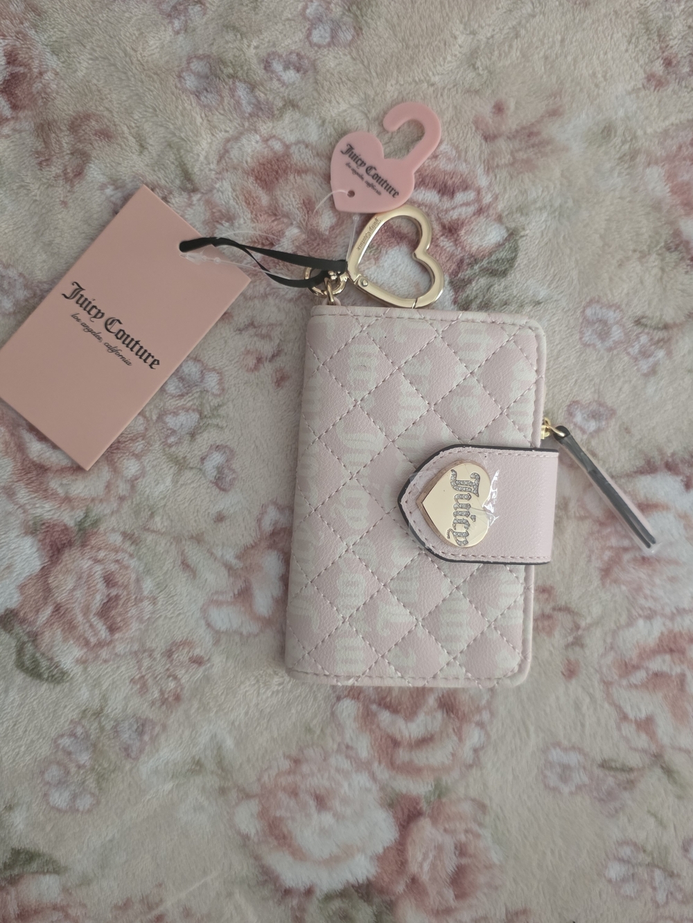 Juicy Couture Light Pink Quilted Wallet with Gold Logo Heart